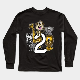 Safari Zoo Animals 2 Year Old 2nd Birthday Long Sleeve T-Shirt